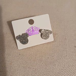 Silver glitter minnie mouse post earrings